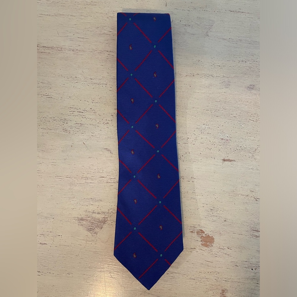 Paul Stuart Made in USA Paisley Check Woven Silk Tie in Blue (Multi) $195